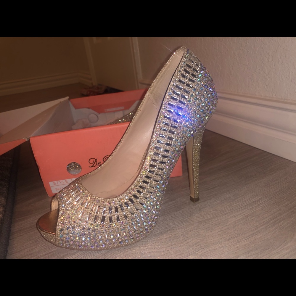 Nude/Champagne rhinestone heels